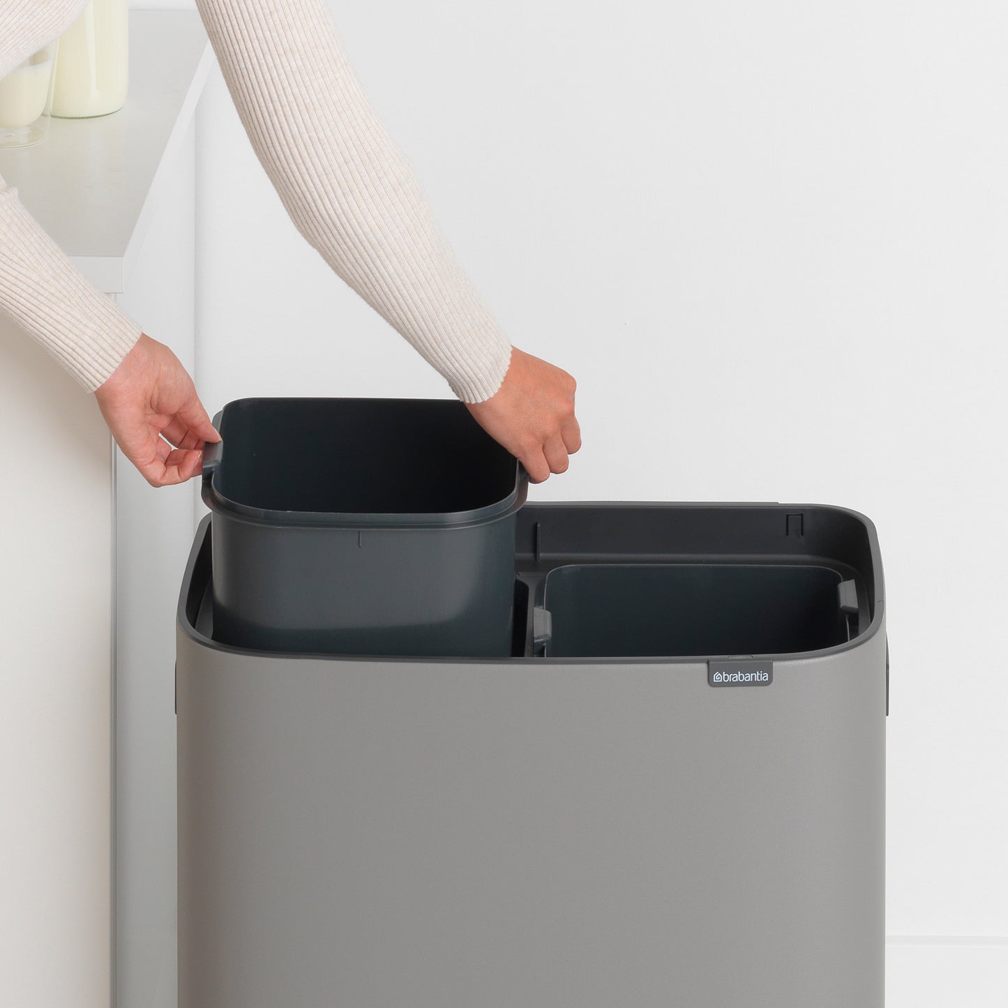 Bo Touch Bin 2 x 30L- Mineral Concrete Grey - The Organised Store