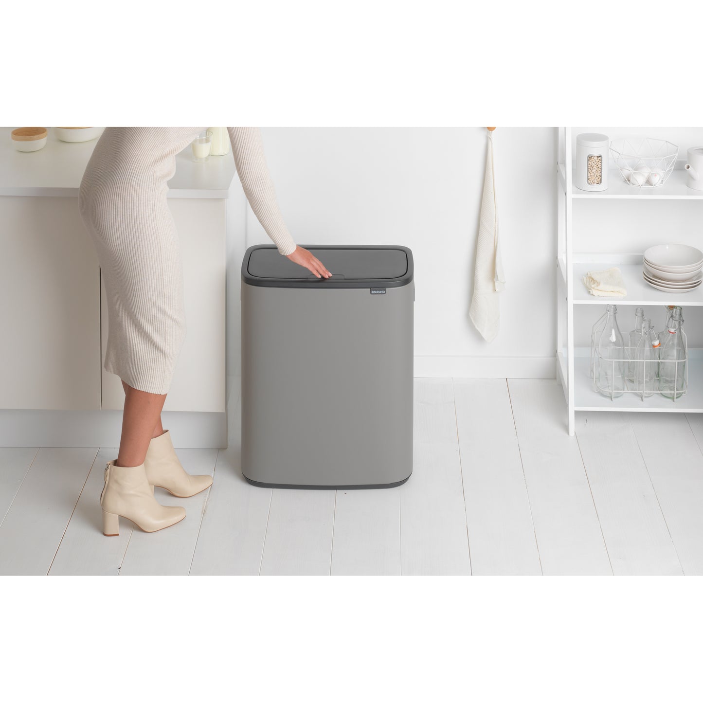 Bo Touch Bin 2 x 30L- Mineral Concrete Grey - The Organised Store