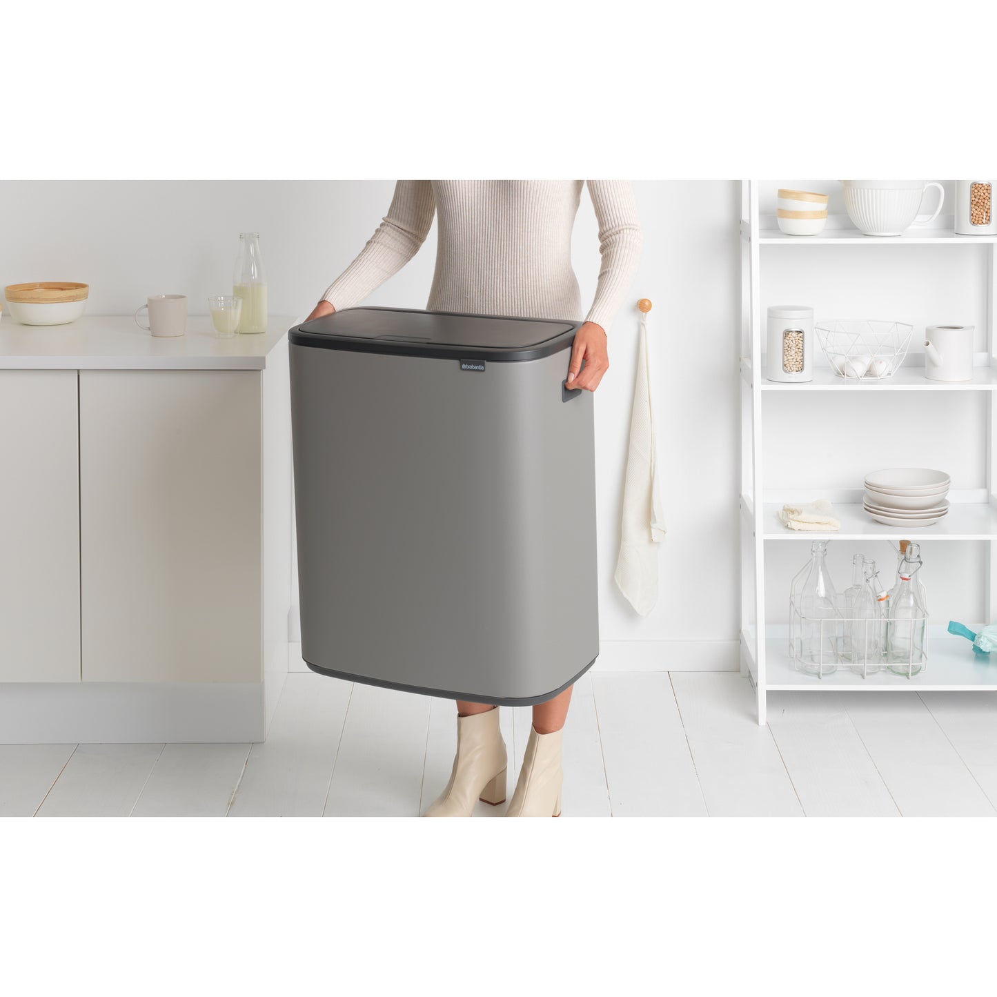 Bo Touch Bin 2 x 30L- Mineral Concrete Grey - The Organised Store