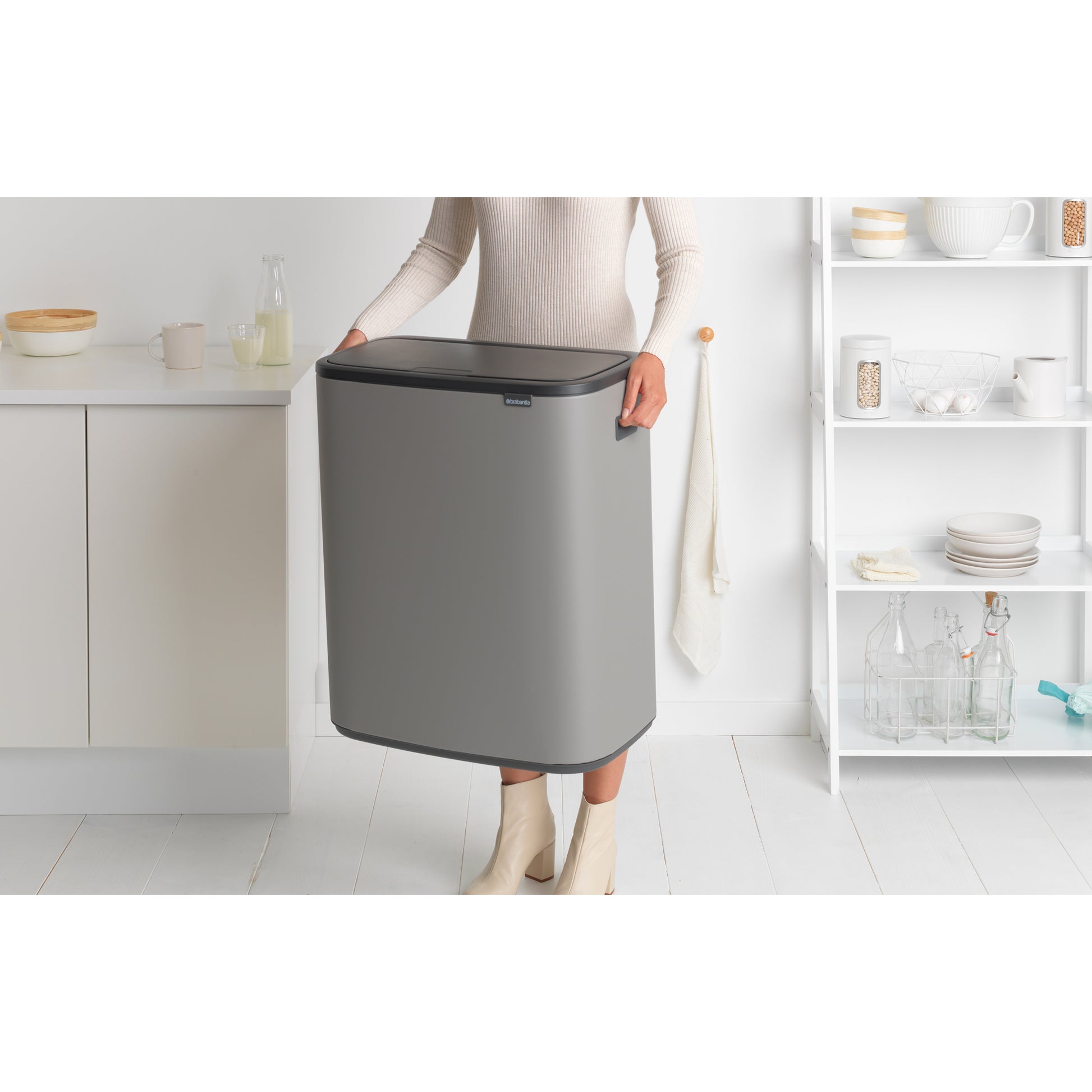 Bo Touch Bin 2 x 30L- Mineral Concrete Grey - The Organised Store