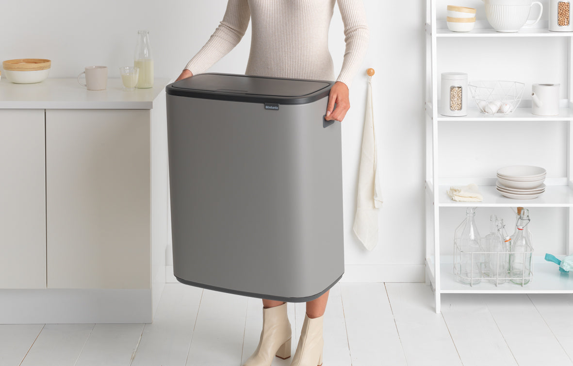 Bo Touch Bin 2 x 30L- Mineral Concrete Grey - The Organised Store