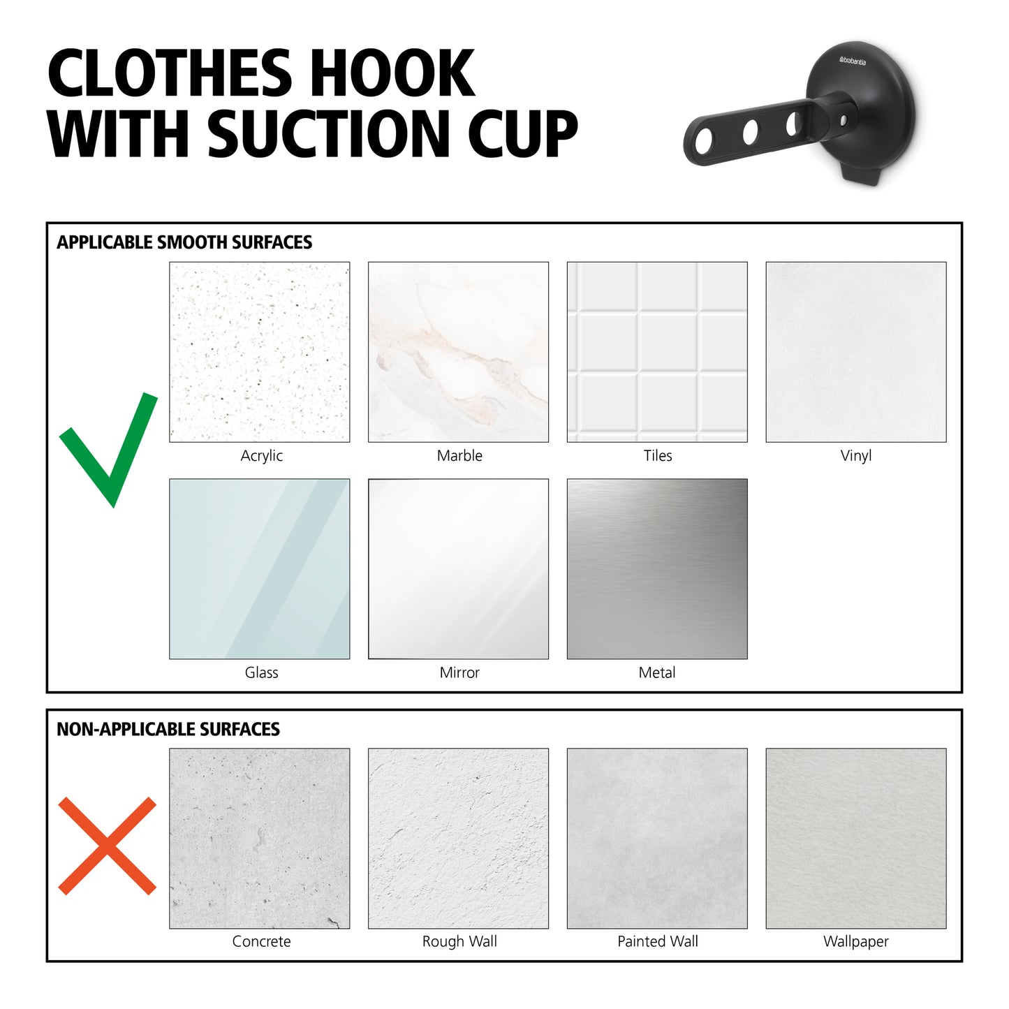 Clothes Hook With Suction Cup, Black