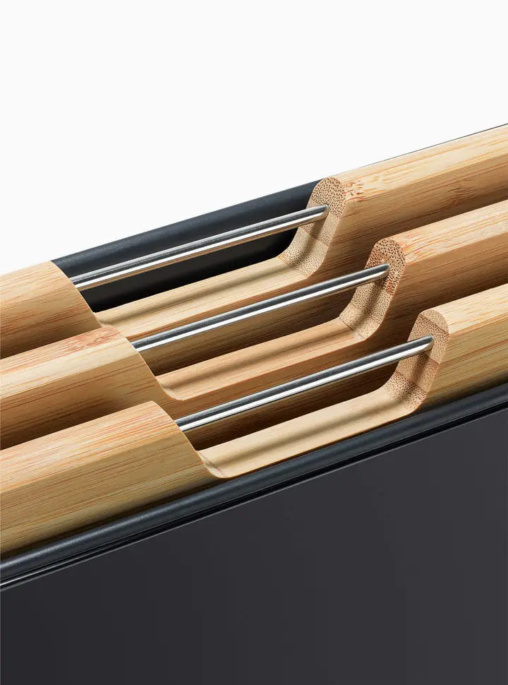 Steel 3-Piece Bamboo Chopping Board Set With Black Stainless-Steel Case