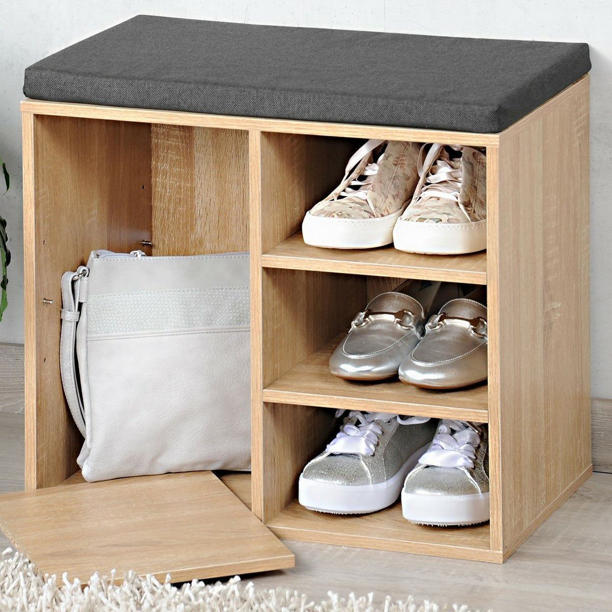 Shoe Cabinet With Seat Cushion Light Oak/Brown - The Organised Store