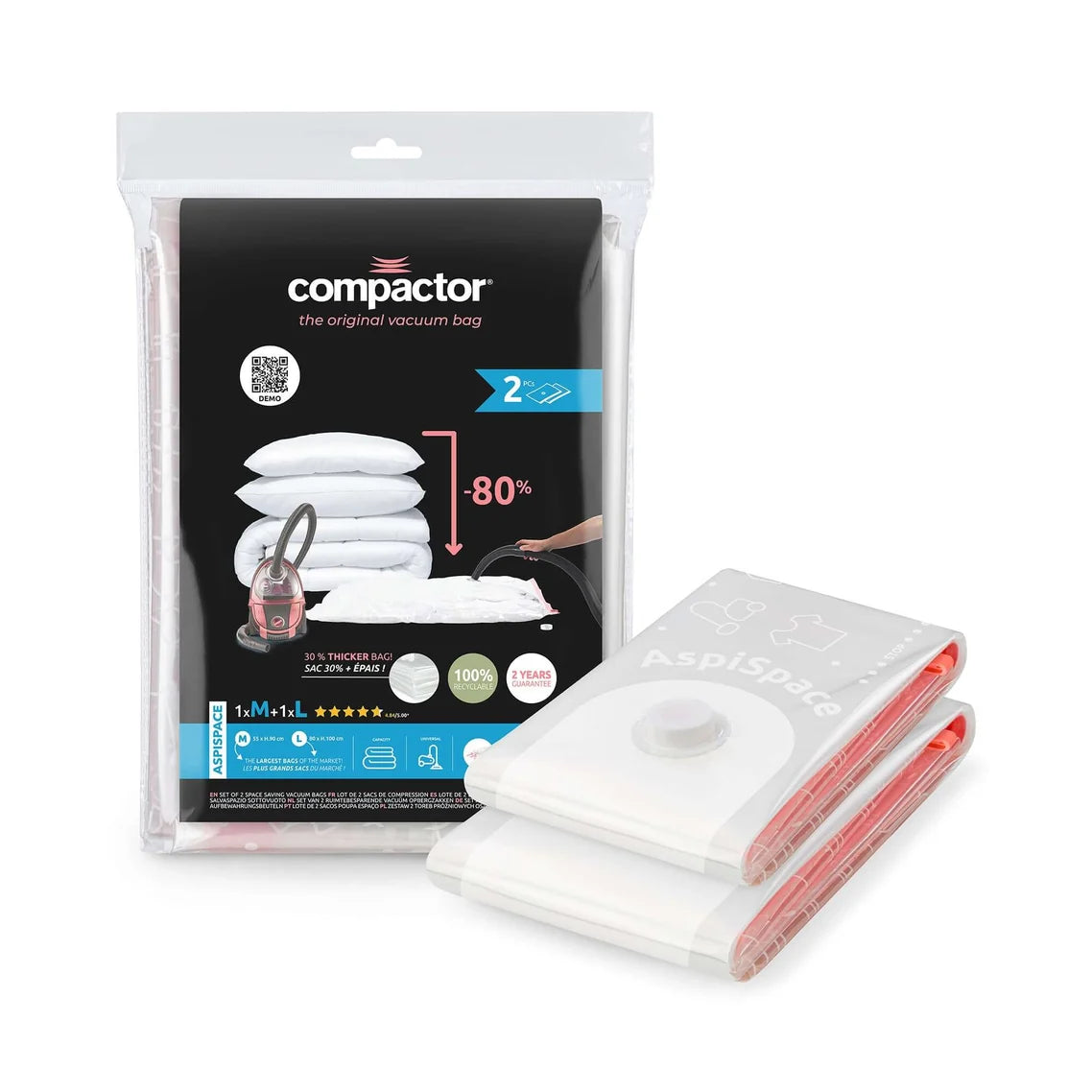Set of 2 Aspispace Vacuum Storage Bags- Medium & Large