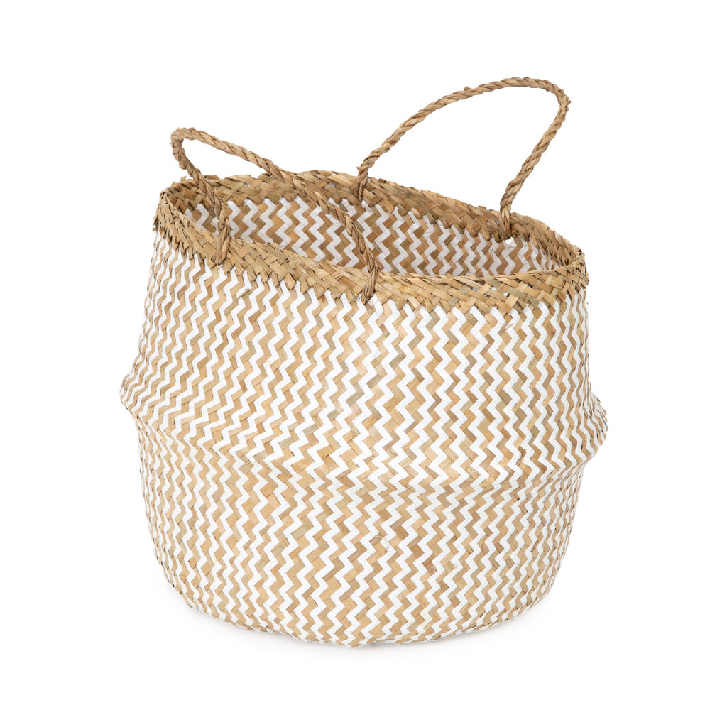 Belly Foldable Basket , Medium - Natural/White