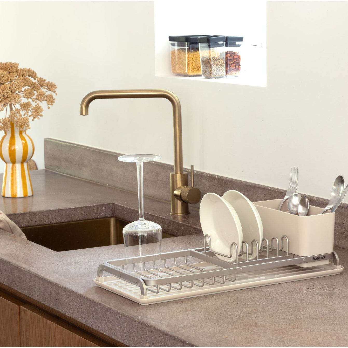 SinkSide Compact Dish Drying Rack - Soft Beige - The Organised Store
