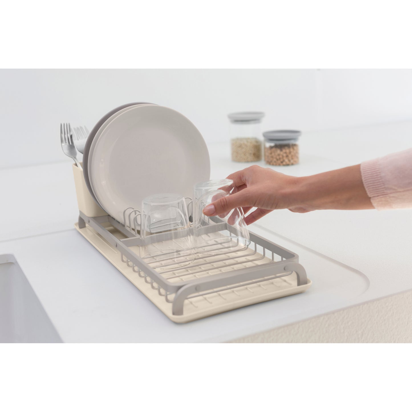 SinkSide Compact Dish Drying Rack - Soft Beige - The Organised Store