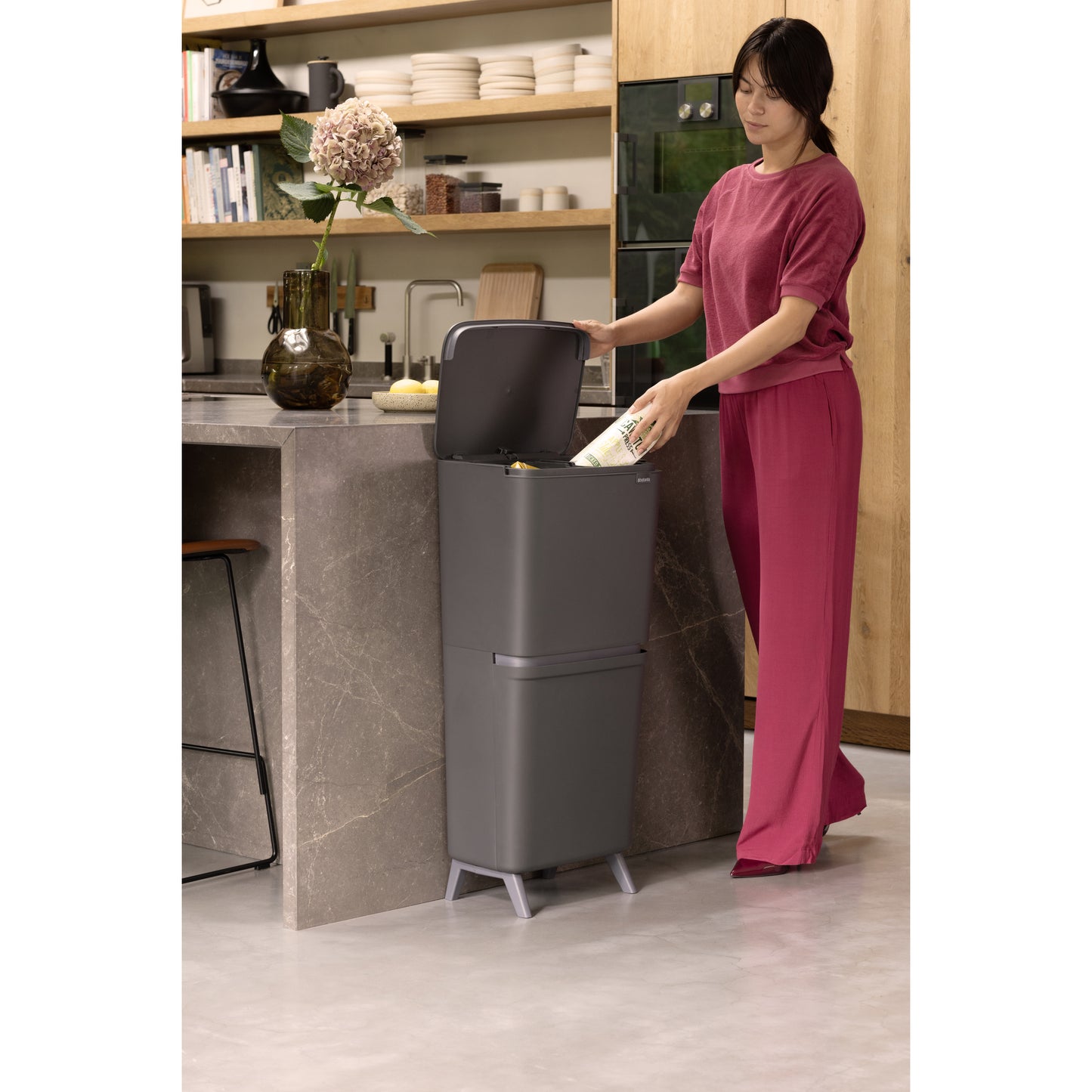 SortUp Recycle Bin Hi- 10+10+25L- Dark Grey