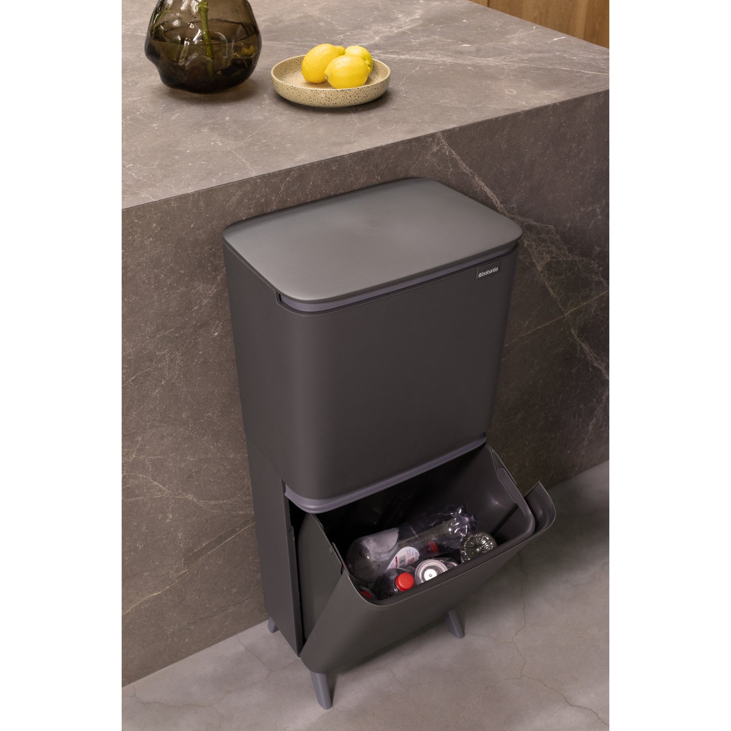 SortUp Recycle Bin Hi- 10+10+25L- Dark Grey