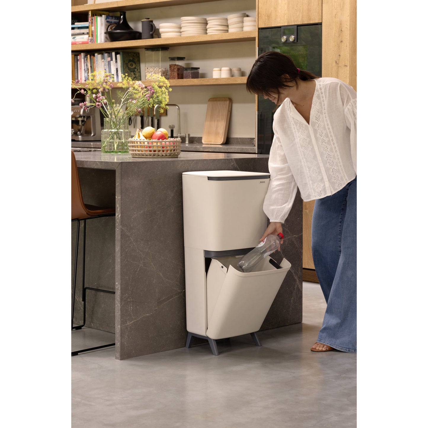 SortUp Recycle Bin -Hi- 10+10+25 litre - Soft Beige