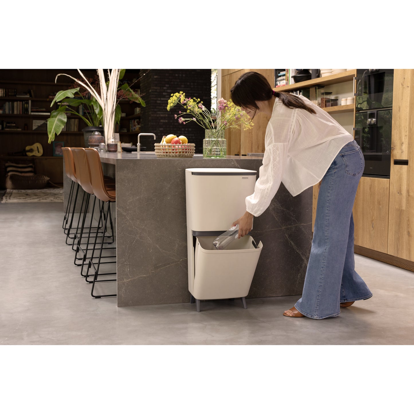 SortUp Recycle Bin Hi 20+25 litre - Soft Beige