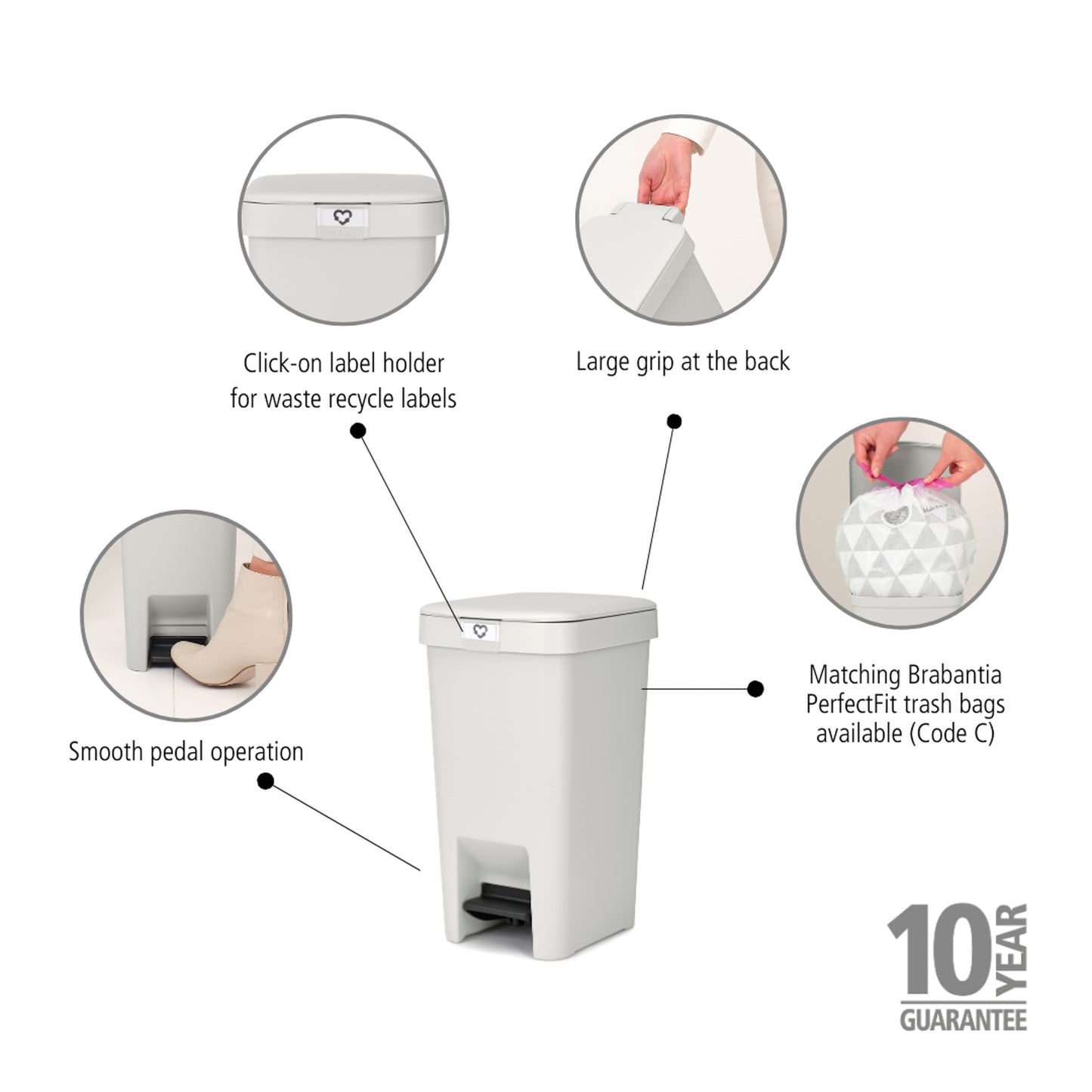 Pedal Bin StepUp- 10L-Light Grey