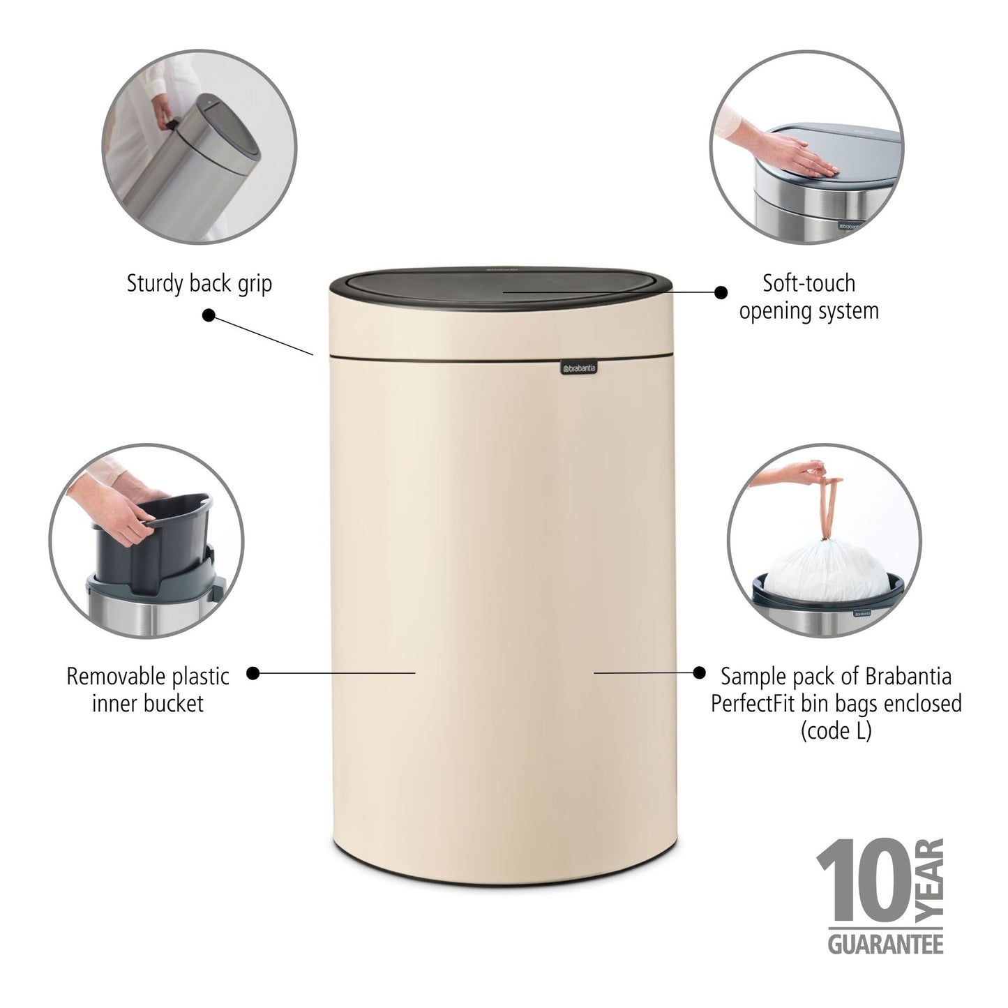 Touch Bin 40L- Soft Beige