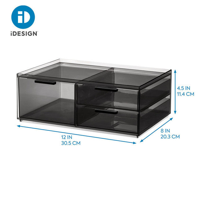 iDesign x Sarah Tanno 3 Drawer Makeup Organiser Wide - Smoke