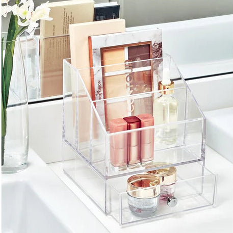 Cosmetic Palette Organiset- Multi Compartment with Drawer - Clear