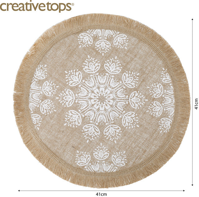 Creative Tops Hessian Placemats, Set of 4, White Mandala Design