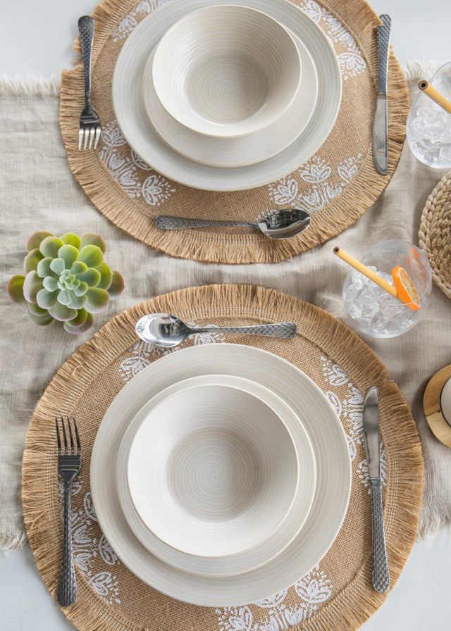 Creative Tops Hessian Placemats, Set of 4, White Mandala Design