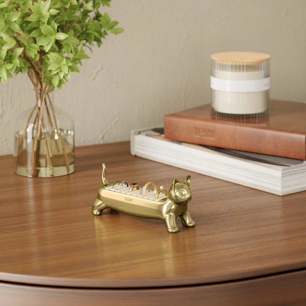 Ali Cat Ring Holder Brass - The Organised Store