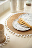 Natural Elements Set of 4 Woven Hessian Placemats with Pom Pom Decorations - 38cm