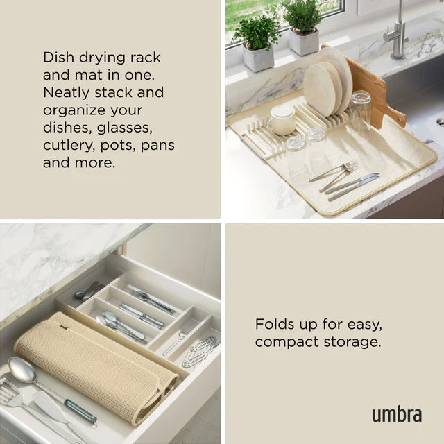 UDry Dish Drying Rack with Mat- Linen - The Organised Store