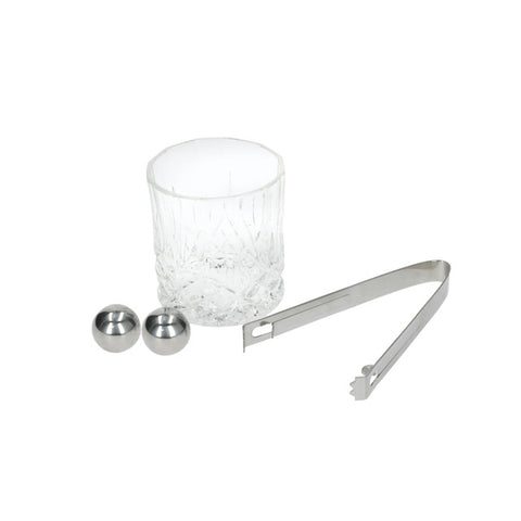 Stainless Steel Ice Balls, Tongs and Storage Bag