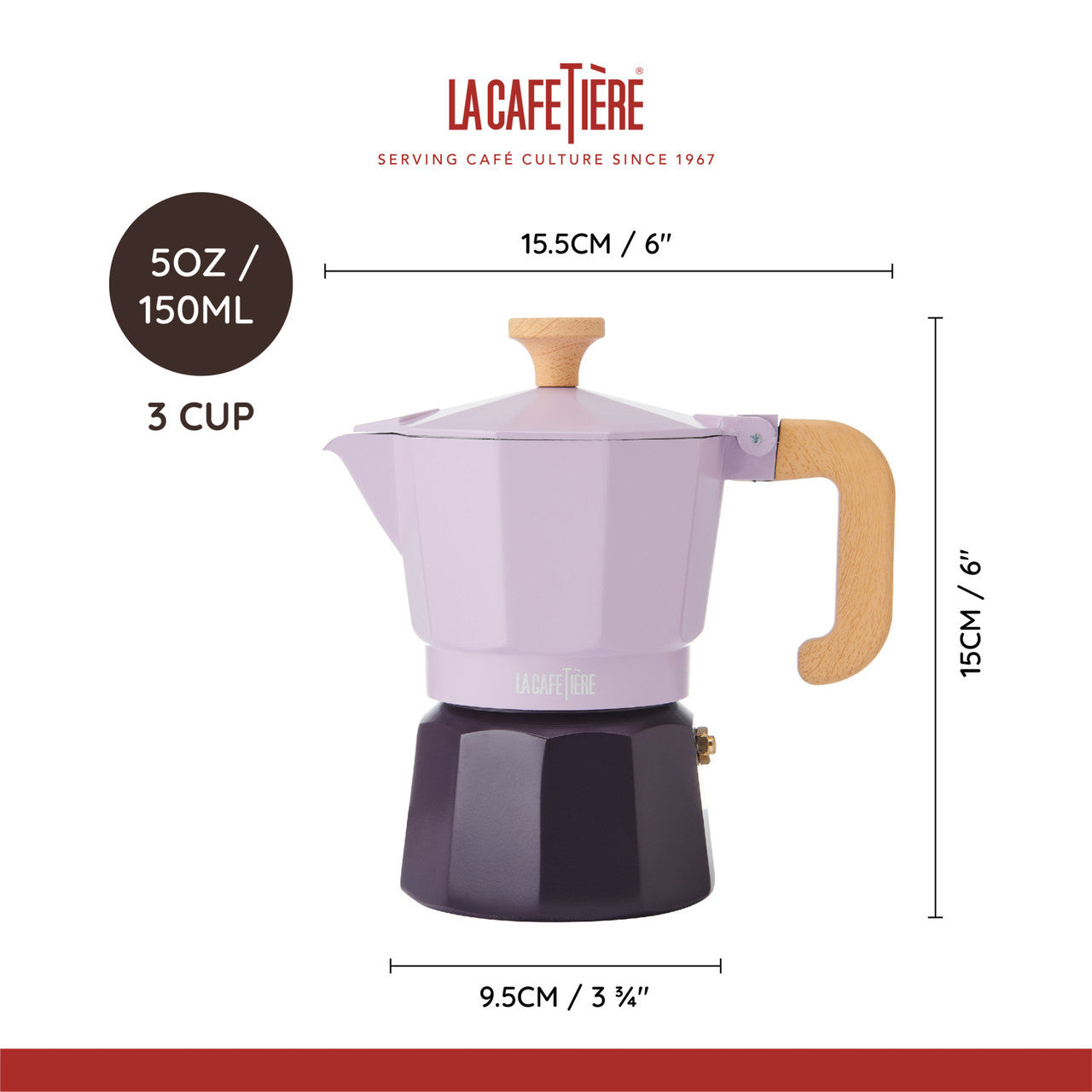 La Cafetière Venice 3 Cup Espresso Maker- Aluminium, Purple, Two Tone