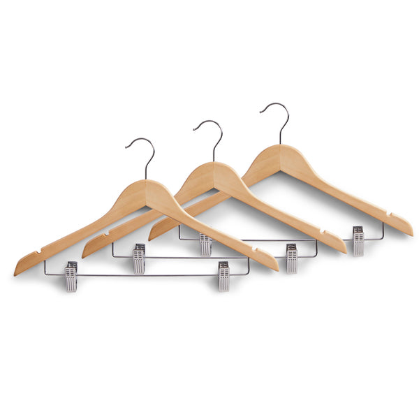 Clothes Hanger Set With Clips, 3pcs - Wood/Natural