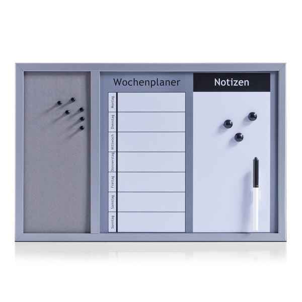 Memo Board, 3-in-1, Metal/MDF - Alu/Grey