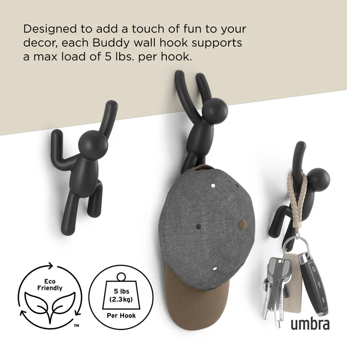 Buddy Wall Hooks -Set of 3 - The Organised Store