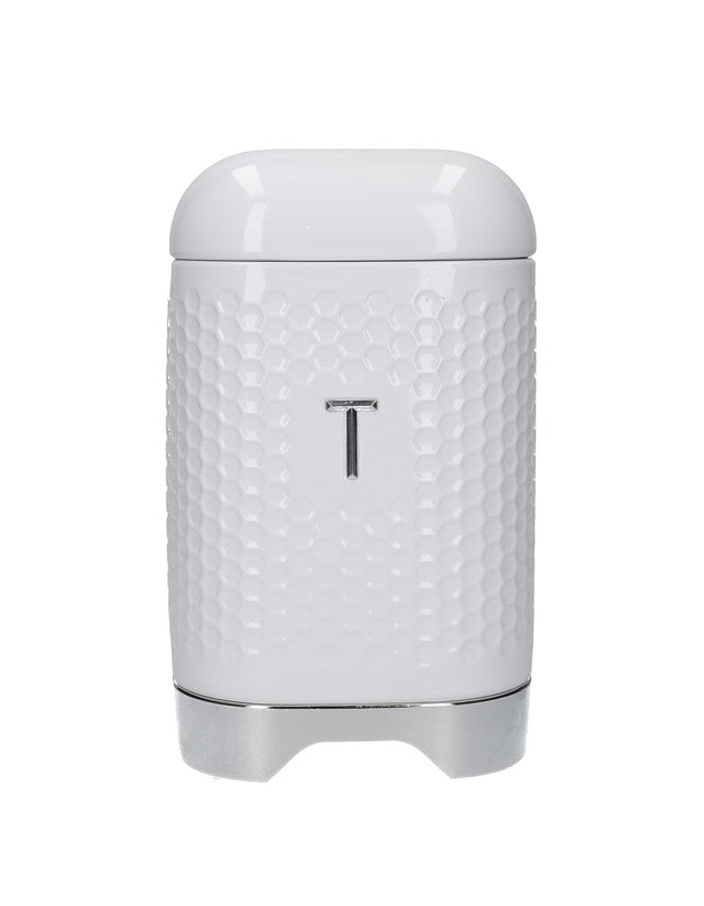 Lovello Retro Tea Canister with Geometric Textured Finish - Ice White