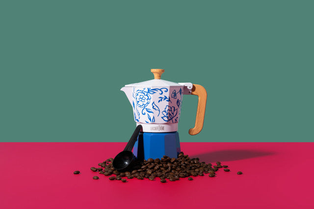 La Cafetière Venice 6 Cup Espresso Maker, Aluminium, 290ml, Blu Fiorato
