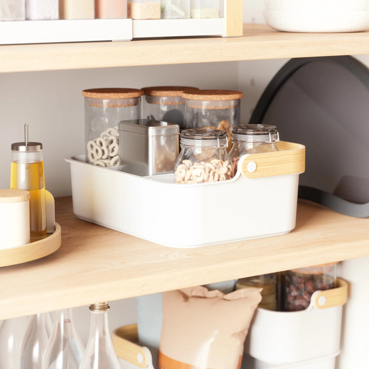 Bellwood Stackable Bin- White/Natural- Large - The Organised Store
