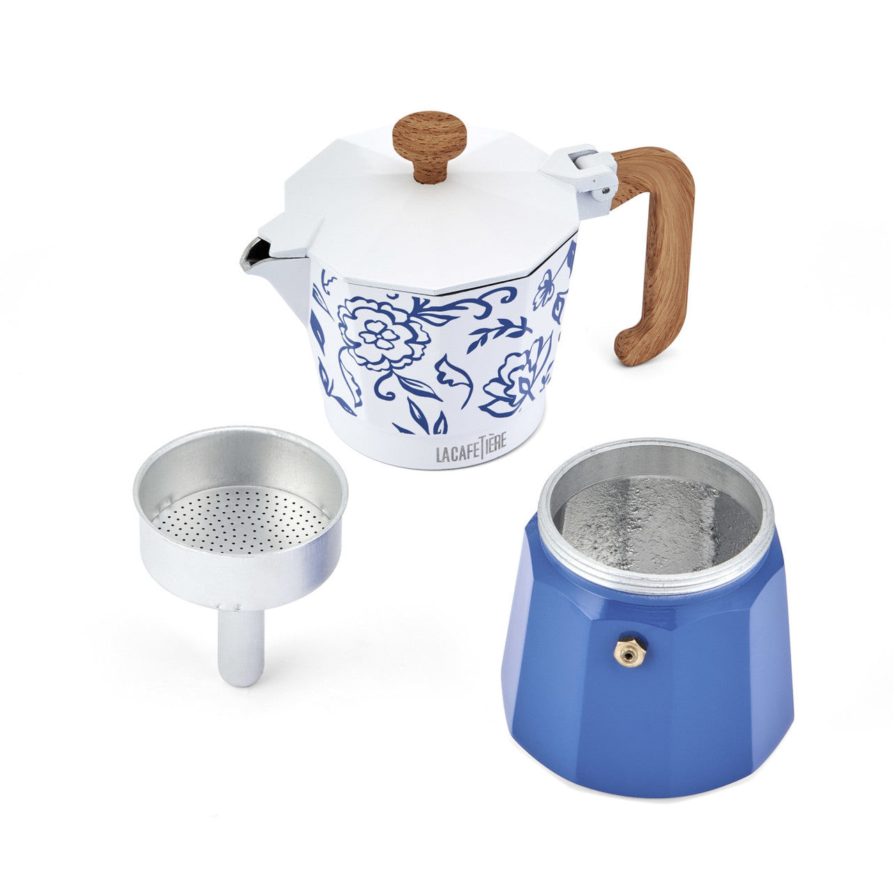 La Cafetière Venice 6 Cup Espresso Maker, Aluminium, 290ml, Blu Fiorato