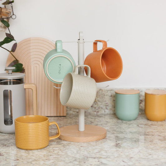 Idilica Metal Mug Tree with Beechwood Base