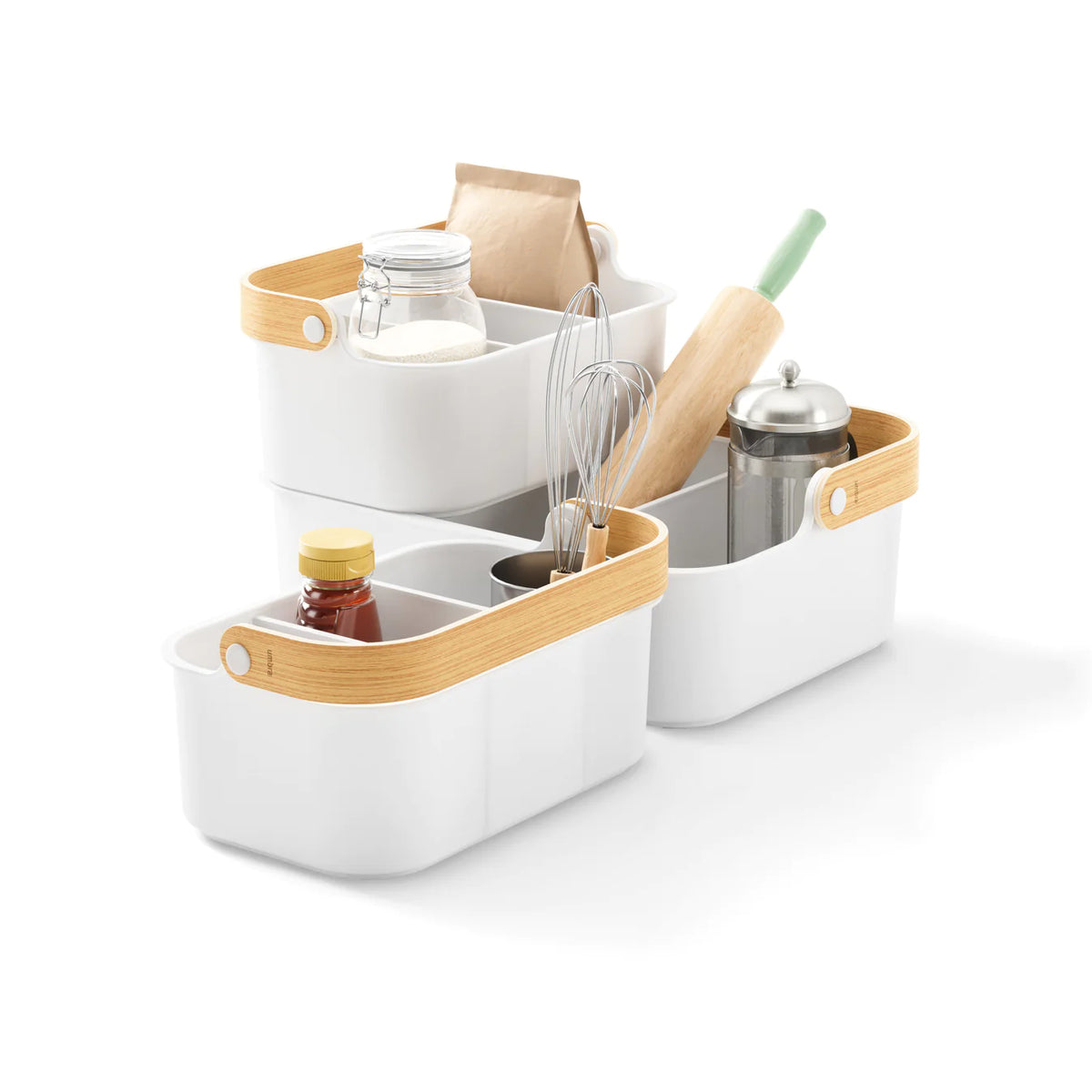 Bellwood Stackable Bin- White/Natural- Large - The Organised Store