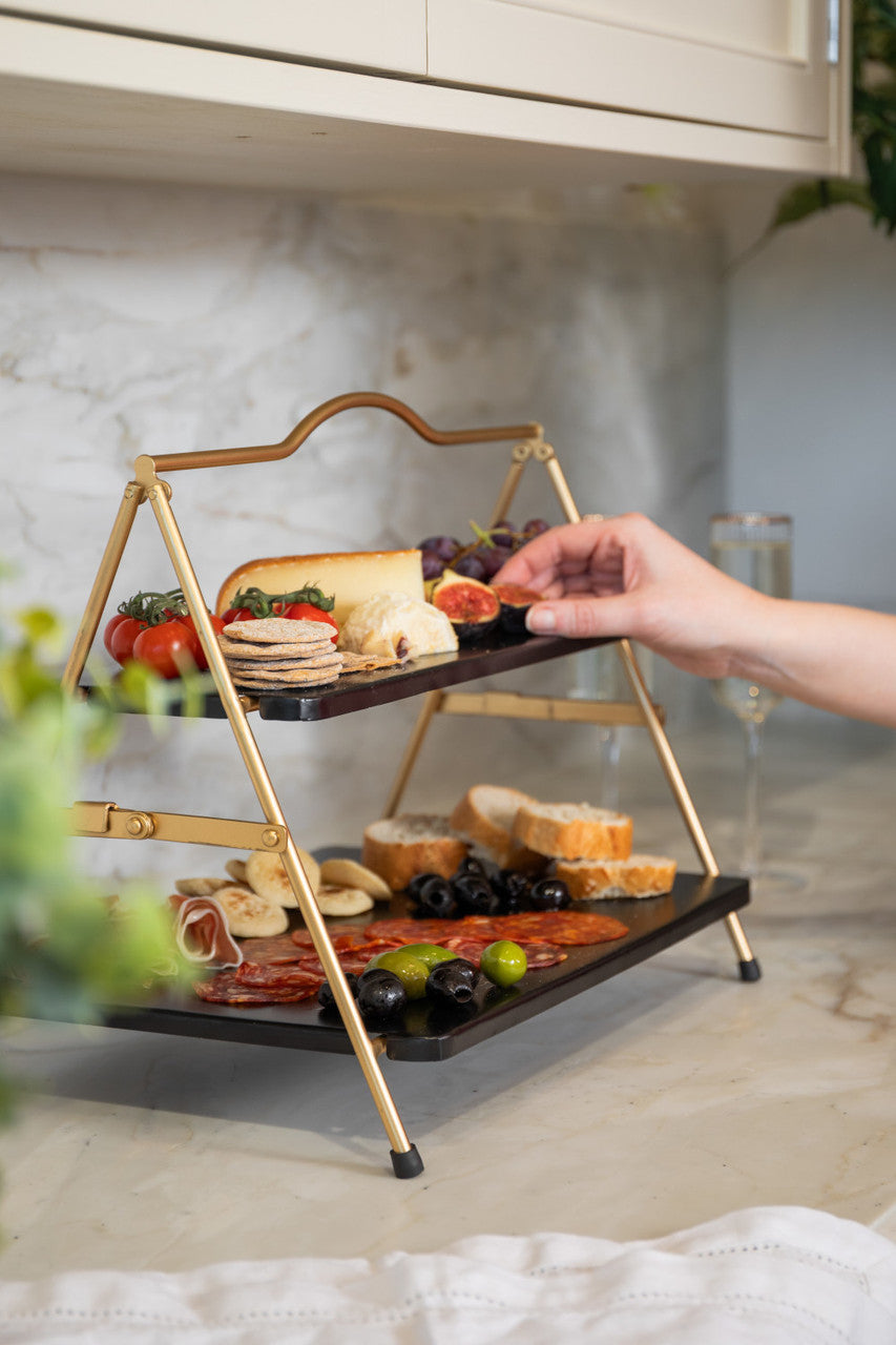 Artesà 2 Tier Gold and Black Metal Serving Stand