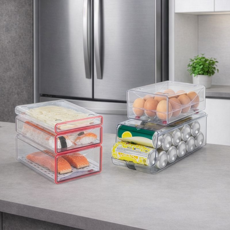 Set 3 Fridge Organizer Drawer - S+M+L + Rack Fresh Box