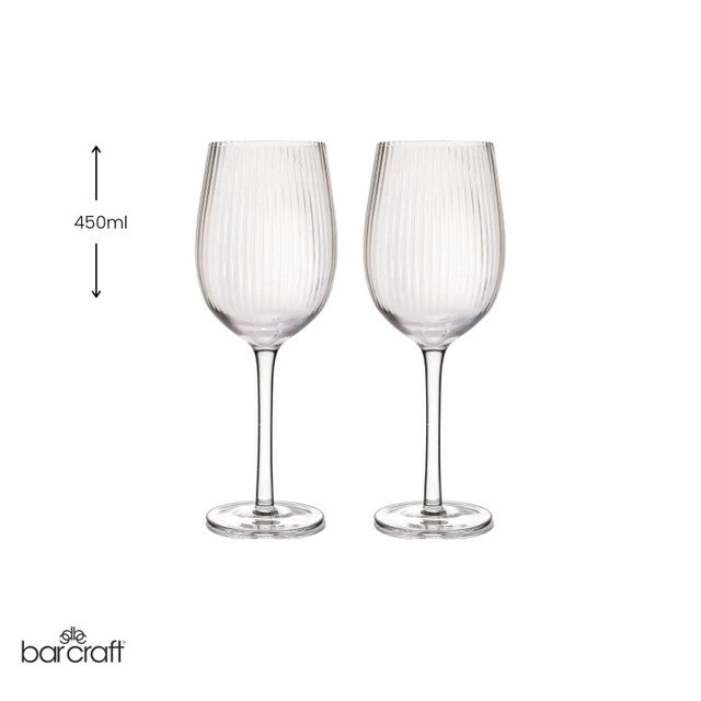 BarCraft Set of 2 Ridged Wine Glasses