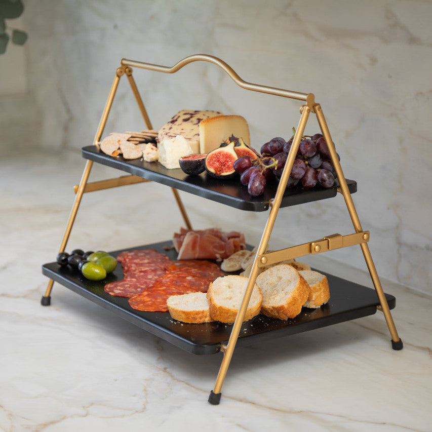 Artesà 2 Tier Gold and Black Metal Serving Stand