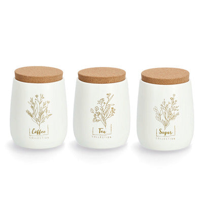 Storage Container With Cork Lid, 750ml, Metal - White - Tea/Coffee/Sugar