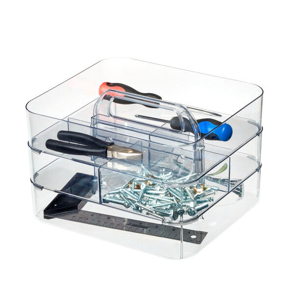 Recycled Clear Stacking Tool Box with  3 Layered & Handle