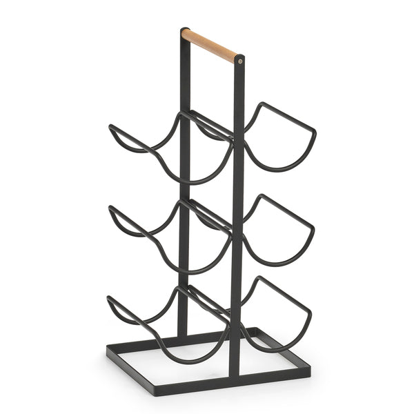 Wine Rack For 6 Bottles, Metal/Wood - Black