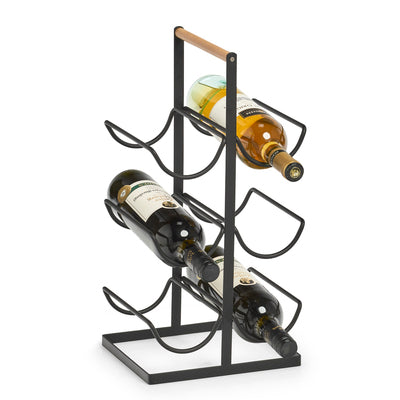 Wine Rack For 6 Bottles, Metal/Wood - Black
