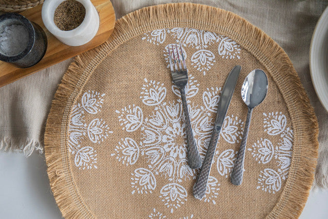 Creative Tops Hessian Placemats, Set of 4, White Mandala Design