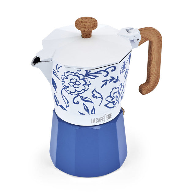 La Cafetière Venice 6 Cup Espresso Maker, Aluminium, 290ml, Blu Fiorato