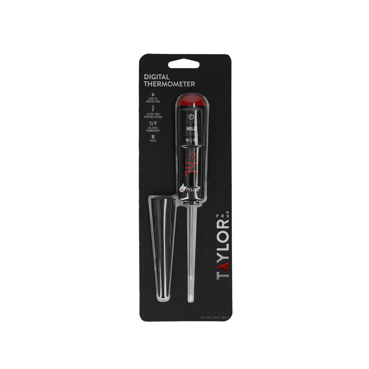 Taylor Pro Digital Food Thermometer Probe with Bright LED Display, Plastic / Stainless Steel - Black
