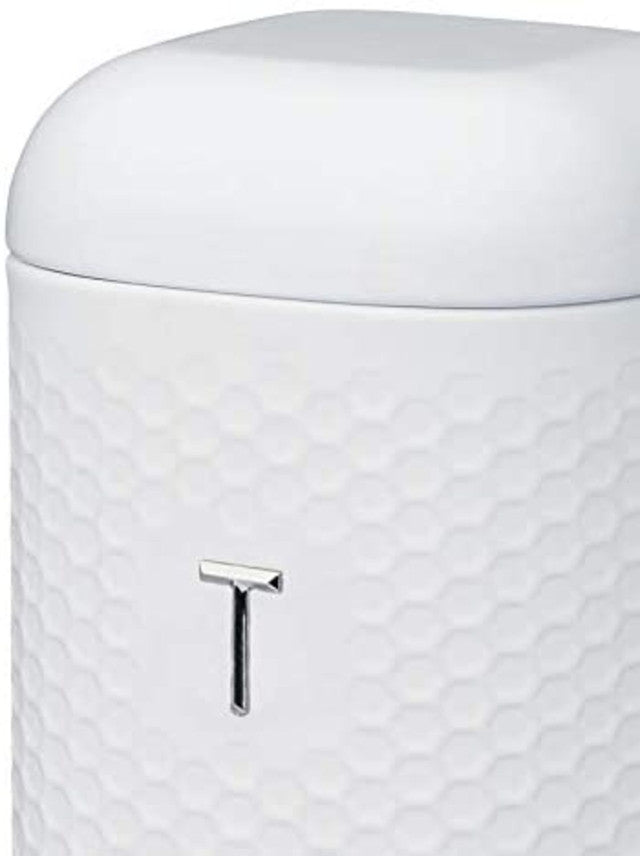 Lovello Retro Tea Canister with Geometric Textured Finish - Ice White
