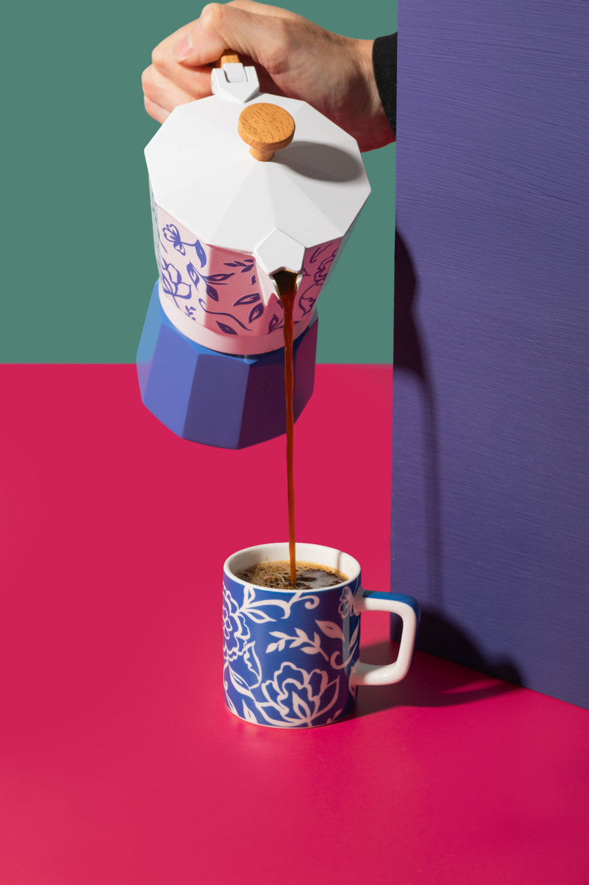 La Cafetière Venice 6 Cup Espresso Maker, Aluminium, 290ml, Blu Fiorato
