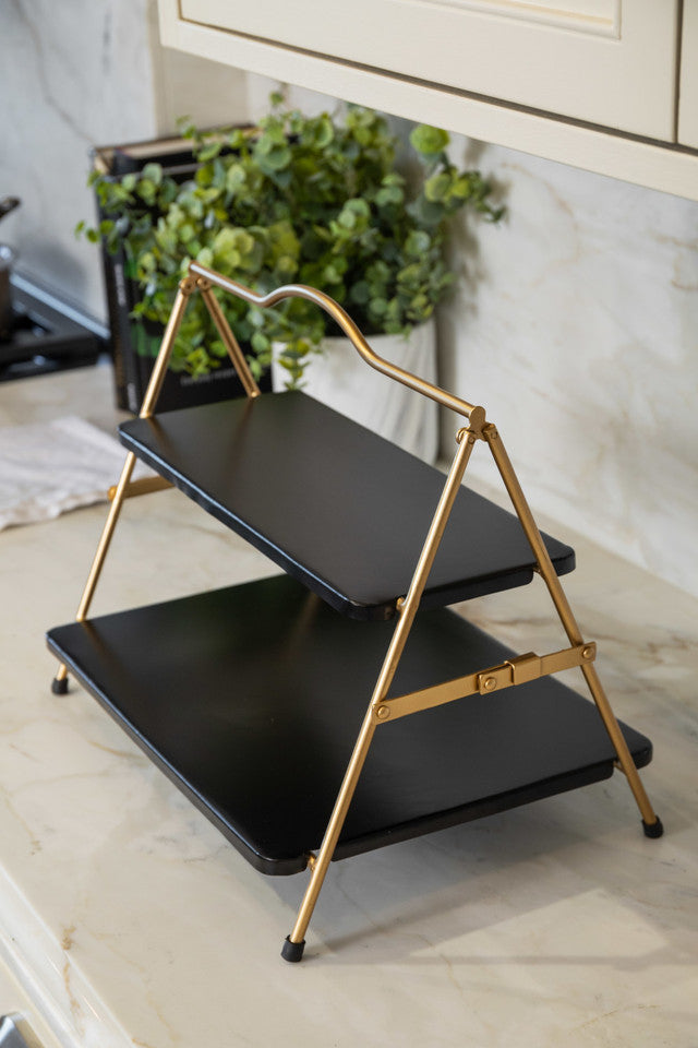 Artesà 2 Tier Gold and Black Metal Serving Stand
